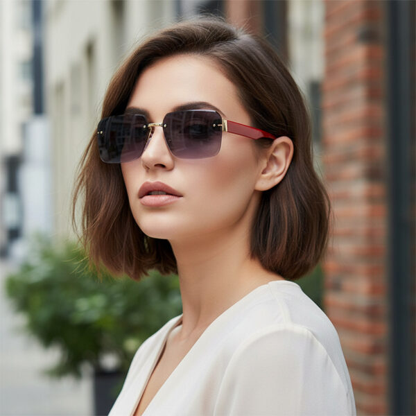 oly-318eaa89a195f725812dc2cb8c93bac1 Wholesale Stylish Retro Frameless Sunglasses UV400 Sun Protection Gold Frame Grey Lens Boutique Resale Accessory