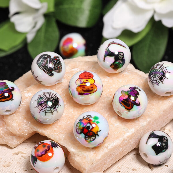 oly-319a936a9baec9f6f17edb524118e49e Wholesale Halloween Pumpkin Skull Print Acrylic Beads DIY Phone Chain Bracelet Pen Craft Gift OLY Exclusive