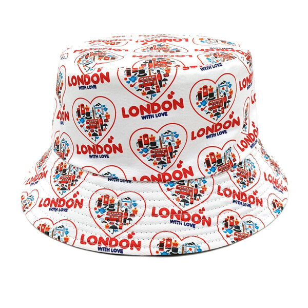 Wholesale London Print Retro Love Heart Bucket Hat Sun Protection Hat for Men Women