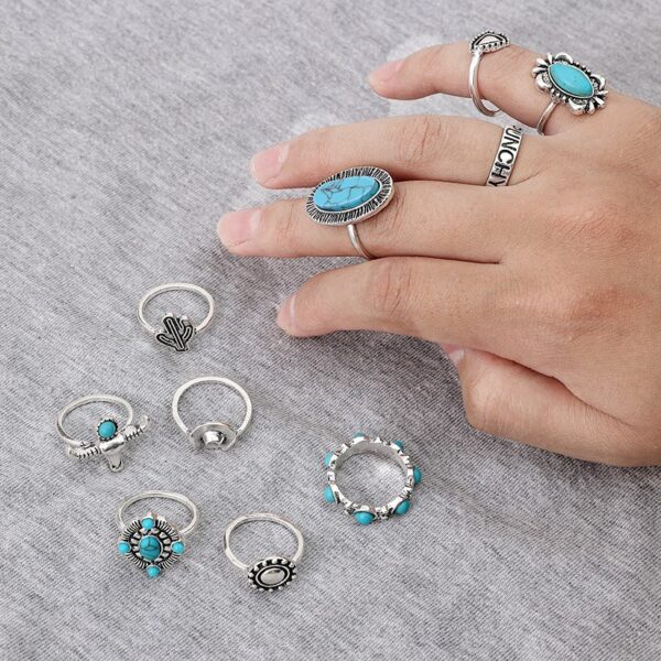 oly-31ce246ddda5d4b1b52890bfbcd663ba Wholesale Vintage Turquoise Geometric Ring Set 10 Piece Jewelry Accessory for Boutique Resale