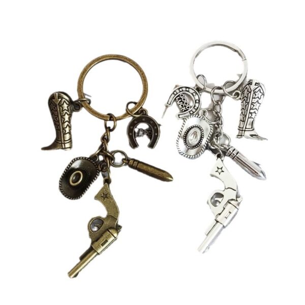 oly-31dbe3a6d97d6ffdc0c864f6bec6b58d Wholesale Western Cowboy Keychain with Hat and Boots Silver Alloy Fashion Accessory for Key or Bag