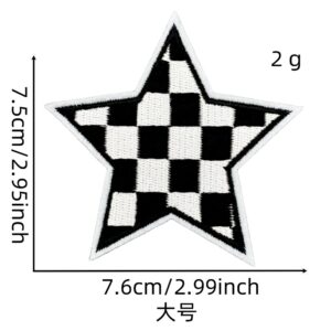Large five-pointed star lightning black and white plaid cloth patch
