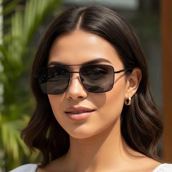 oly-31e95921749c14057a107f5782f284b1 Wholesale Vintage Dual Beam Metal Sunglasses for Women Black Frame Grey Lens UV400 Sun Protection Fashion Accessory