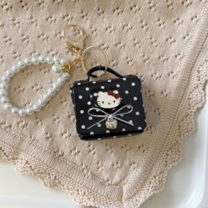 Black polka dot cat head earphone bag + bead chain
