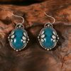 oly-32ab9fafa1aa9d3252b7926ec424e933 Wholesale Vintage Style Leaf Wrapped Sapphire Drop Earrings, Zinc Alloy, for Party and Gift