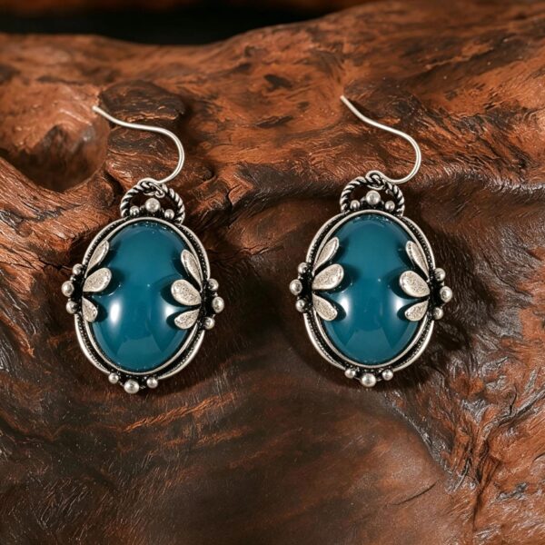 oly-32ab9fafa1aa9d3252b7926ec424e933 Wholesale Vintage Style Leaf Wrapped Sapphire Drop Earrings, Zinc Alloy, for Party and Gift