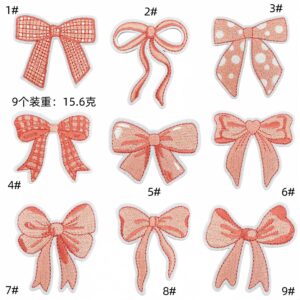 Pink bow cloth patch set 9 pieces
