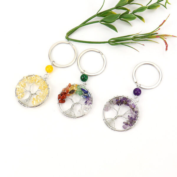 oly-32cab4180f6a5ba301964e0f2b8aa660 Wholesale Tree of Life Keychain Amethyst Crystal Handmade Woven Pendant Fashion Accessory for Bag or Key