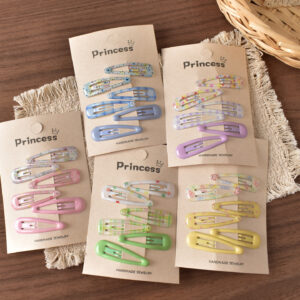 oly-32da3e1969d10600c45c24531af76b68 Wholesale 6pcs Cute Water Drop Plaid BB Hair Clips for Kids Metal Hair Accessory Spring Summer Gift