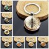 Wholesale Vintage Compass Keychain Metal Double Sided Glass Pendant Fashion Accessory Gift