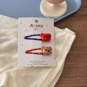 14# red and blue bear head hair clips - 2 piece set