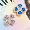 oly-33094bee772ae9a494751bafd32c5f51 Wholesale Alloy Electroplated Four Leaf Clover Charm with Rhinestone Double Sided for DIY Phone Chain Keychain Bag Charm