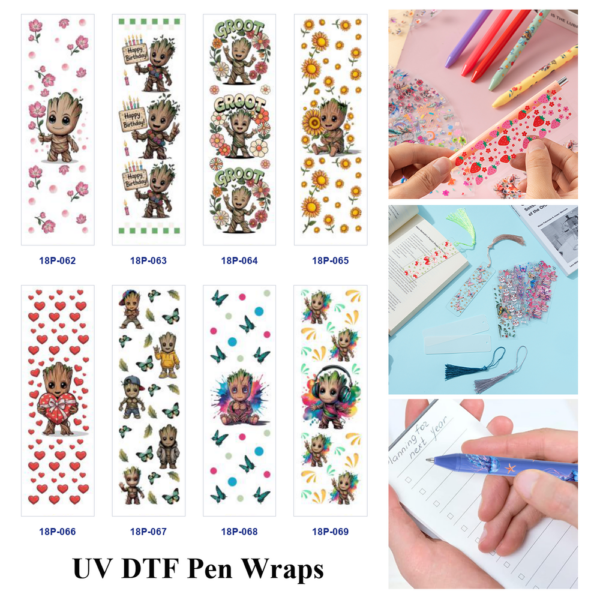 Wholesale 2/8/16pcs UV DTF Stickers Cartoon Tree Man Floral Butterfly Heart Print Pen and Bookmark Stickers OLY Exclusive