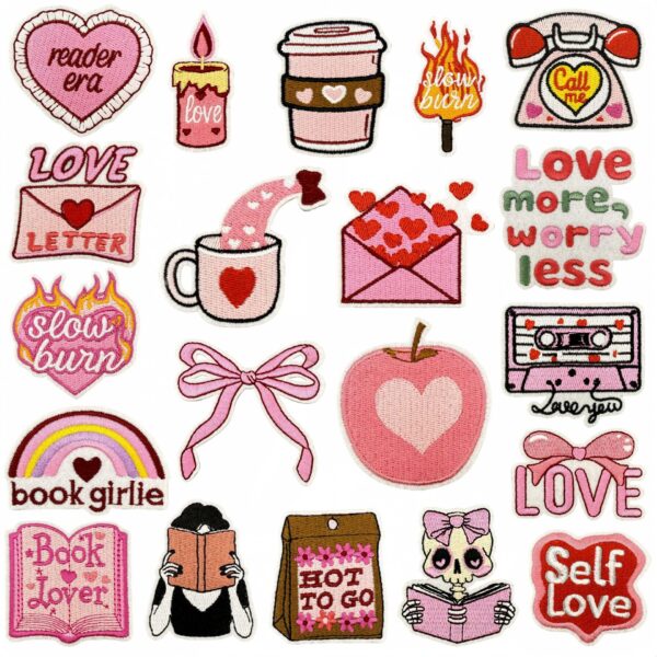 oly-33538740e2ce7ecca74da2515cc50f1a Wholesale Trendy Embroidered Fabric Patch Pink Holiday Design Polyester Thread Bag Charm