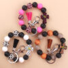 Wholesale Korean Style Chic Silicone Bead Key Ring with Leather Tassel Leopard Print White Car Key Accessory Fashion Accessory