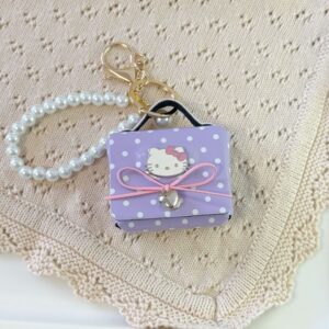 Purple polka dot cat head earphone bag + bead chain
