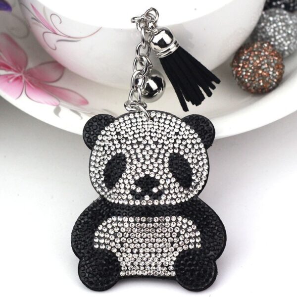 Wholesale Cute Panda Rhinestone Tassel Keychain Pink Korean Velvet Fashion Accessory Gift