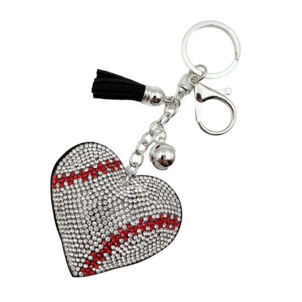 Wholesale Rhinestone Heart Baseball Keychain Fashion Accessory Bag Charm Gift