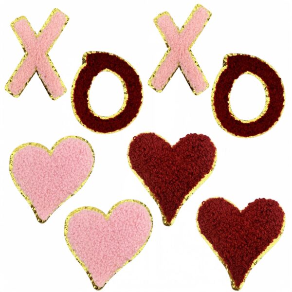 oly-346e68f103fbc37b2676013663312f3c Wholesale Polyester Embroidered Heart Applique Patch with Gold Edge DIY Accessory for Valentine's Day