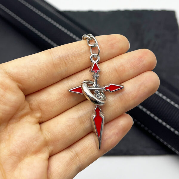 Wholesale Red Distressed Cross Pendant Keychain, Punk Style, Zinc Alloy Car Key Accessory