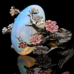 Wholesale Vintage Opal Flower Ring Black Gold Two-Tone Women's Jewelry Gift