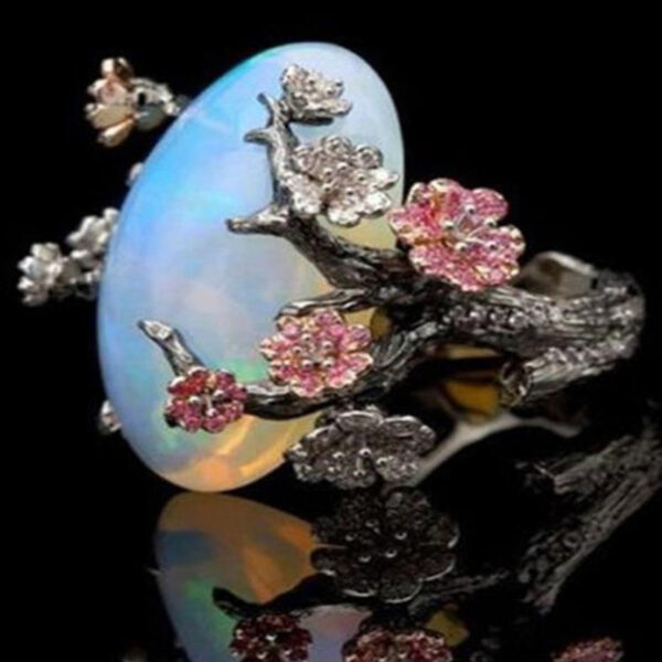 Wholesale Vintage Opal Flower Ring Black Gold Two-Tone Women's Jewelry Gift