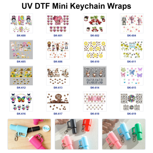 Wholesale 8pcs Cute Illustrated Doll Heart Sunflower Gnome Butterfly Coffee Maternal Decor Mini Cup Keychain Sticker OLY Exclusive