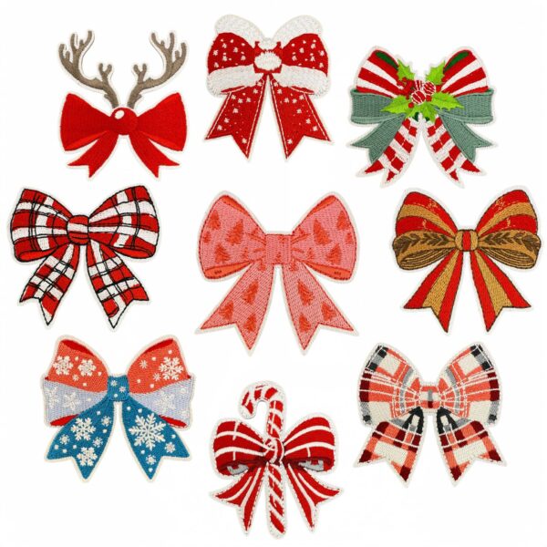 oly-34d0212a7eecf779a1cc33823ee2c470 Wholesale Christmas Cartoon Bow Polyester Embroidery Iron-On Patch Decorative Accent Gift Boutique Fashion Accessory