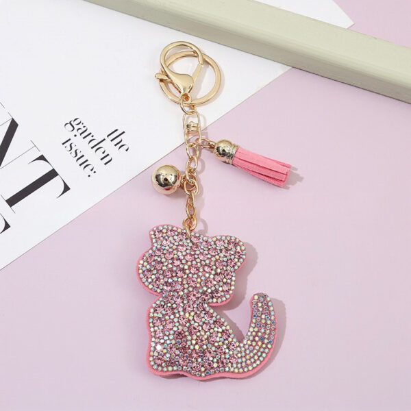 oly-34ed2a22db6131f66d9add28ccb5a502 Wholesale Trendy Rhinestone Cat Keychain Charm Boutique Bag Charm with Tassel for Gift Giving