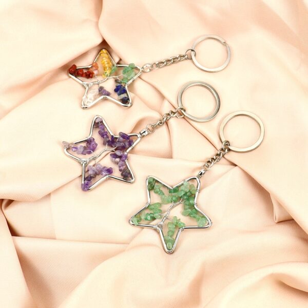 oly-34fc75e2341e6b315c91b516f49f47a9 Wholesale Metal Keychain Pendant Colorful Crystal Star Life Tree Design for Couple