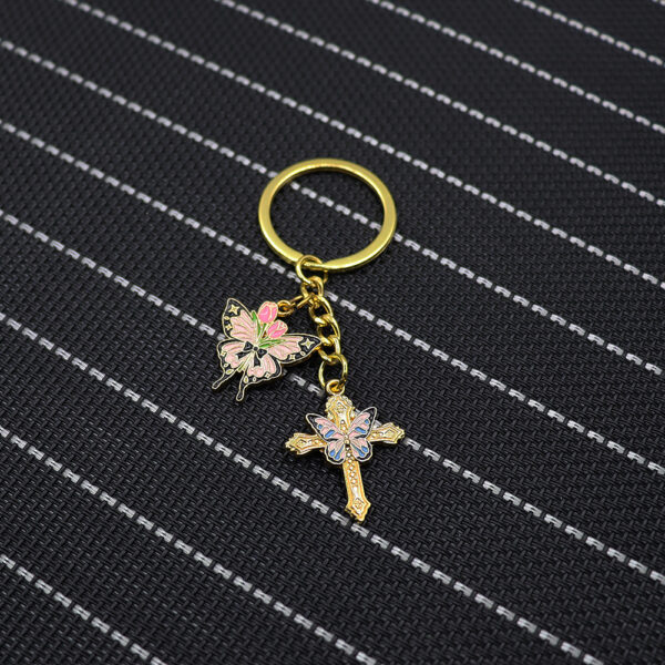 oly-3505cd04c85e19c1a77d9521329c38c3 Wholesale European Style Cross Butterfly Keychain Pendant Decorative Bag Charm Car Key Accessory Gift