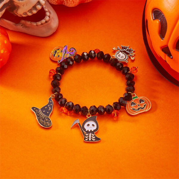 oly-3507f5075dd12e1a865eb10fde71ea10 Wholesale Halloween Ghost Pumpkin Bracelet Alloy Crystal Bead Bat Pendant Jewelry Accessory
