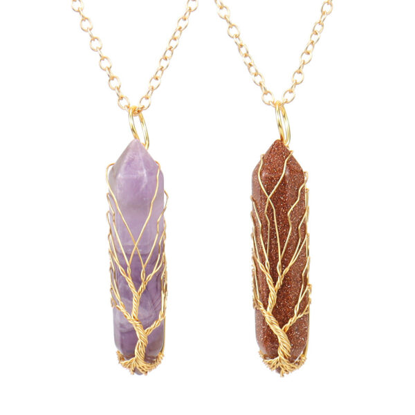Wholesale Handmade Crystal Tree of Life Pendant Necklace Amethyst Hexagonal Column Fashion Jewelry Accessory