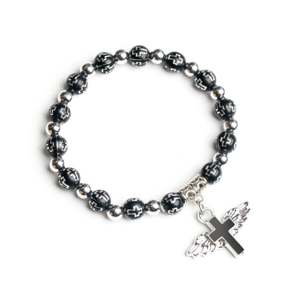 Wholesale Trendy Cross Bracelet Elastic Acrylic White Silver Beads Angel Design Fashion Accessory