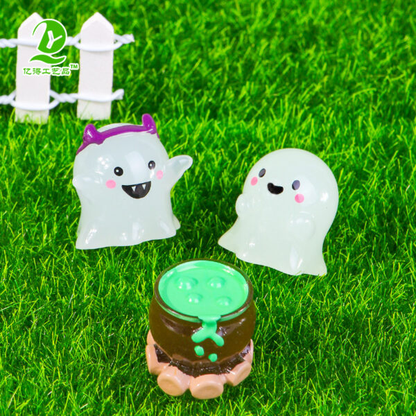 Wholesale Halloween Luminous Ghost Resin Ornament - Miniature Pumpkin Garden Home Decor