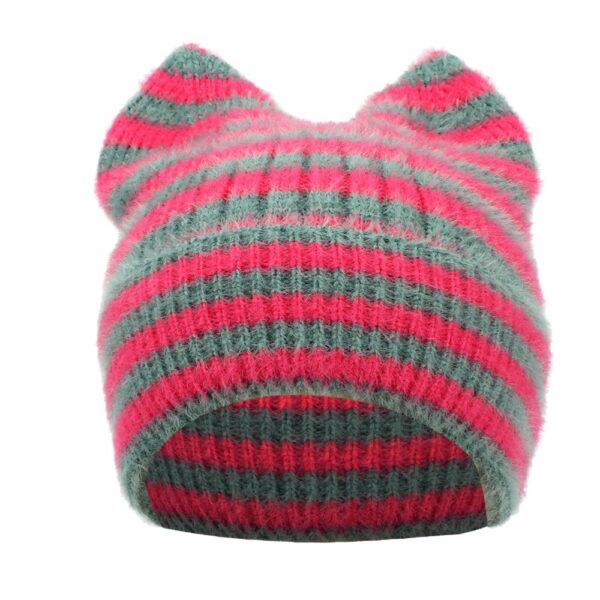 oly-3576afe79c9ce02cb314528611819795 Wholesale Trendy Striped Cat Ear Knit Beanie Winter Warm Hat for Women Fashion Accessory Gift
