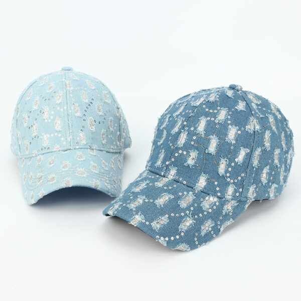 oly-357d2d705ed3a58fc5b78f1ebaac4b6f Wholesale Sequin Denim Baseball Cap Light Blue Adjustable Wide Brim Trendy Unisex Fashion Accessory for Resale