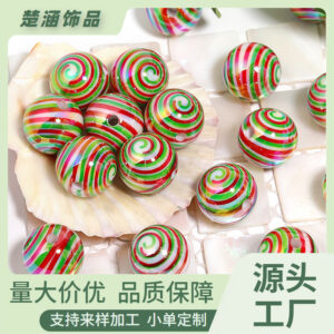 oly-35f14aa83524c653350c2f17e6df0692 Wholesale Christmas Candy Stripe Acrylic Bead Phone Chain DIY Spiral Printed Round Beads Fashion Accessory