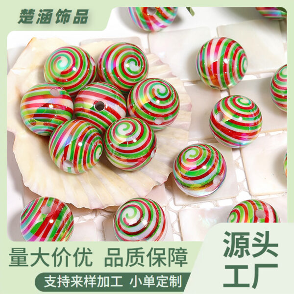 oly-35f14aa83524c653350c2f17e6df0692 Wholesale Christmas Candy Stripe Acrylic Bead Phone Chain DIY Spiral Printed Round Beads Fashion Accessory