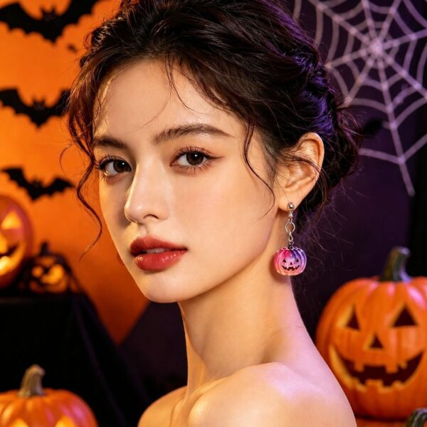 oly-3632ecc9f9de3c286772c649067ec320 Wholesale Acrylic Halloween Pumpkin Earrings Trendy Cartoon Design for Party Wear
