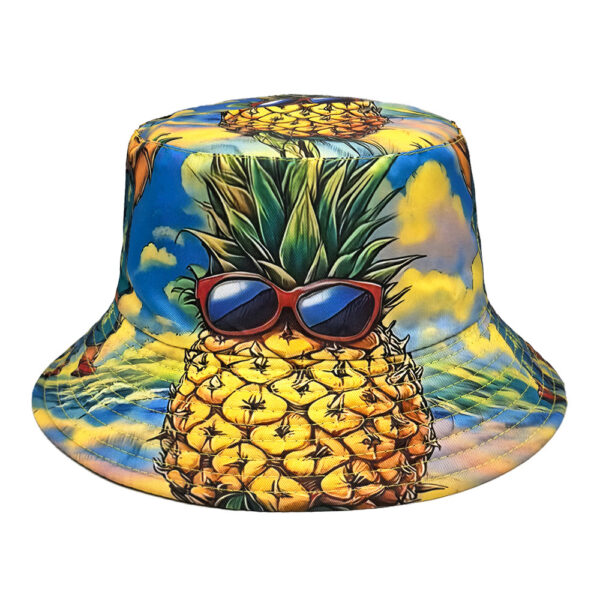 Wholesale Double Sided Pineapple Print Bucket Hat for Beach Vacation Sun Protection Unisex