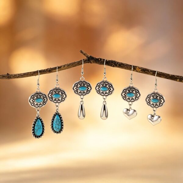 oly-368f11116c1f74b7cbca9d3e55be591e Wholesale Electroplated Zinc Alloy Water Drop Turquoise Earrings, Geometric Vintage Bohemian Style Fashion Accessory