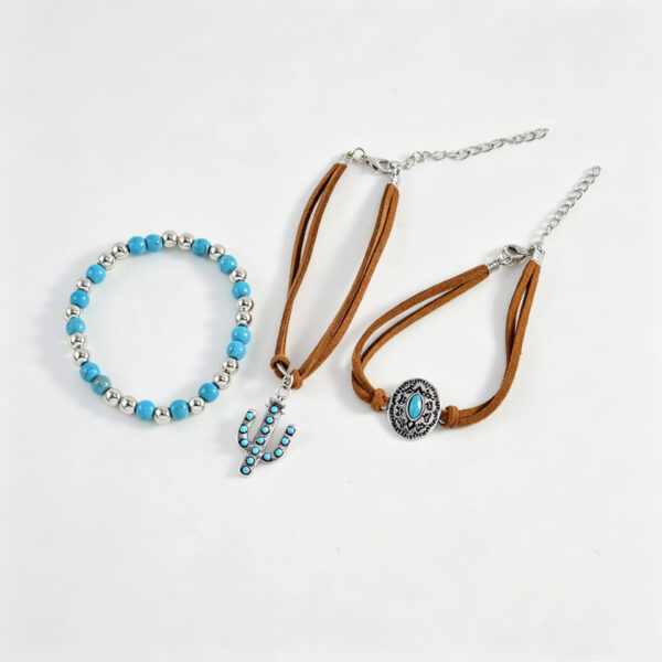 oly-36caed9d9ab03f43577faca95b545fe9 Wholesale Retro Turquoise Cactus Pendant Bracelet Set Bohemian Jewelry Accessory Gift