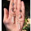 Wholesale Gothic Silver Moon Star Pendant Earrings with Natural White Crystal Fashion Accessory for Party Gift