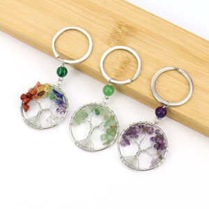 Wholesale Tree of Life Keychain Amethyst Crystal Handmade Woven Pendant Fashion Accessory for Bag or Key