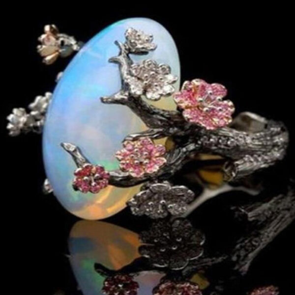 Wholesale Vintage Opal Flower Ring Black Gold Two-Tone Women's Jewelry Gift