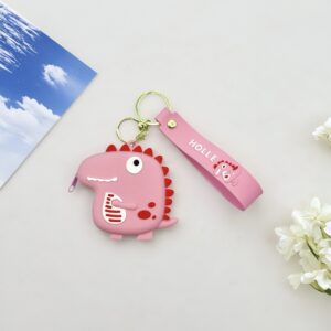 Coin purse - round-eyed dinosaur (leather cord) - pink