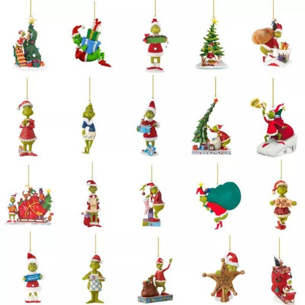 Wholesale Cartoon Green Monster Acrylic Christmas Tree Hanging Ornament Decorative Car Accessory for Gift or Resale