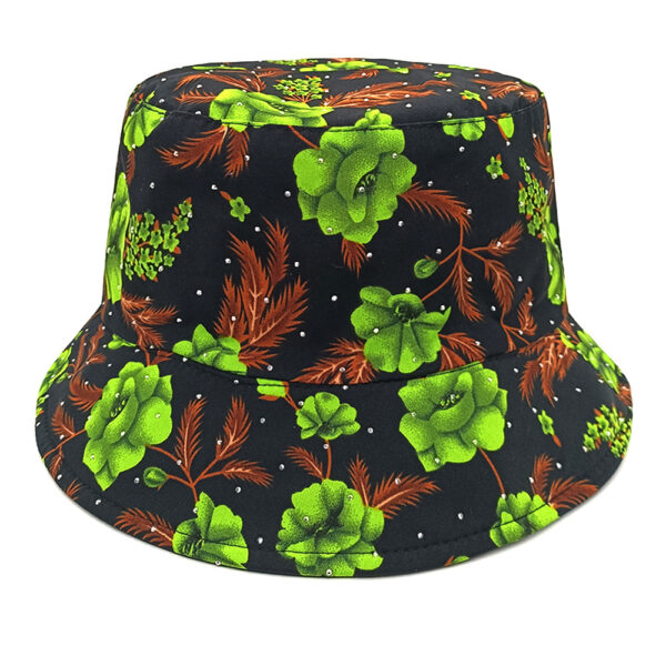 Wholesale Floral Rhinestone Double Sided Bucket Hat Sun Protection Casual Fashion Accessory Gift