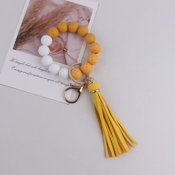Wholesale Beige Silicone Keychain Bracelet with Wood Beads, Chic Fashion Accessory Gift